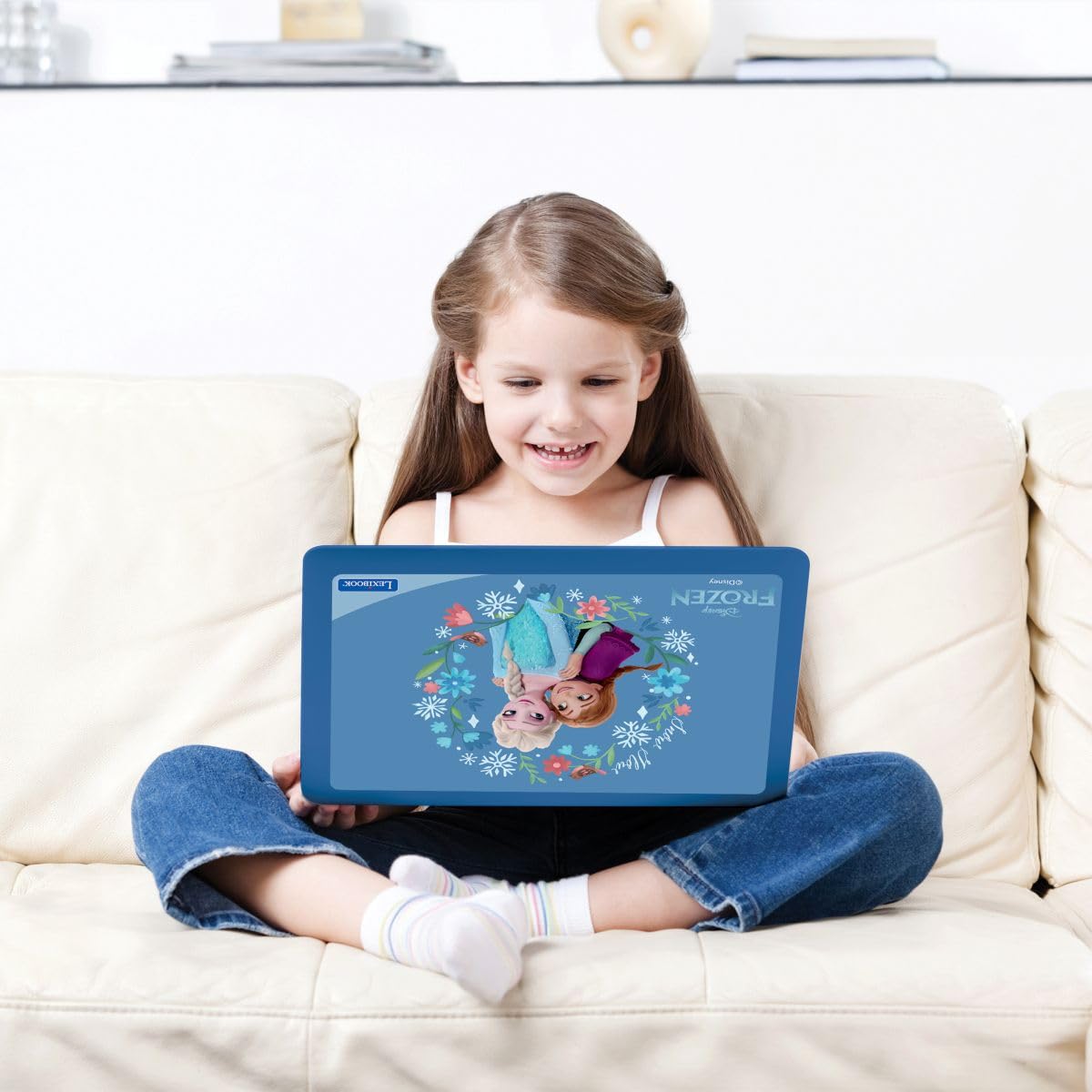 LEXIBOOK, Frozen, Laptop Educativo Bilingüe, Inglés y Español, 164 Actividades, Matemáticas, Juegos de Lógica, Modo Musical, Pantalla LCD Grande, Azul, JC601FZi2