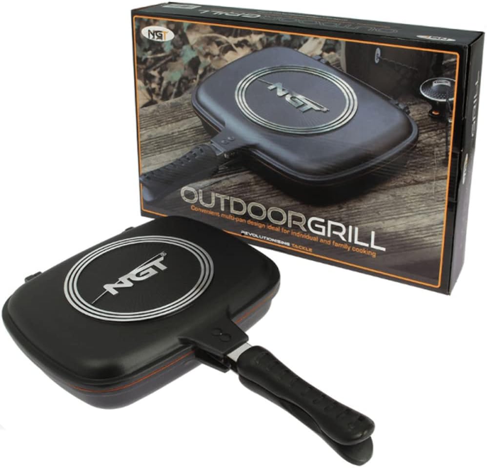 Aeuln NGT DOUBLE GRILL PAN NON STICK CONNECT PANS CARP FISHING COOKING CAMPING - COMES APART INTO 2 PANS IF NEEDED