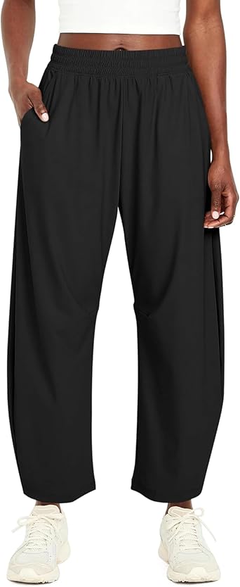 Womens Barrel Ankle Pants Elastic Waist Lightweight Quick Dry Hiking Pants Baggy Pants with Pockets