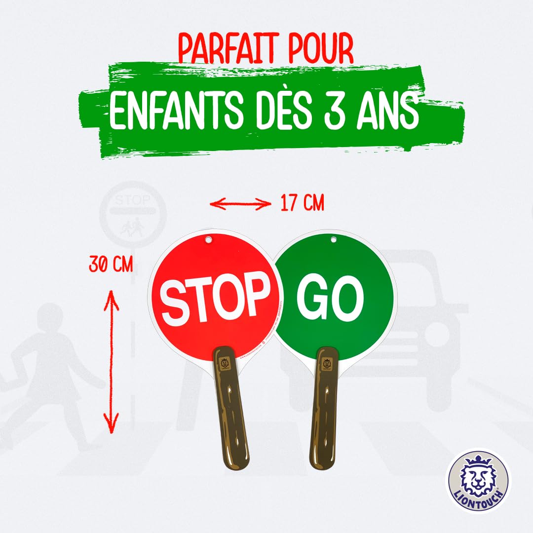 Liontouch - Panneaux Stop & Go Recto-Verso – Lot de 3, Rouge & Vert – 30 x 17 cm | Jouets Pagaies en Mousse Durables et Réversibles Pour Enfants | Idéal Pour Enseigner la Sécurité Routière aux Enfants