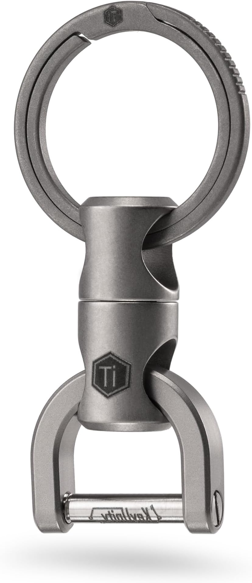 KM00 Belt Loop Keyring Clip, Double-Sided Key Holder, with Quick Release Clip for Key Waist, Removable Key Ring 25 mm, Key Carabiner Titanium
