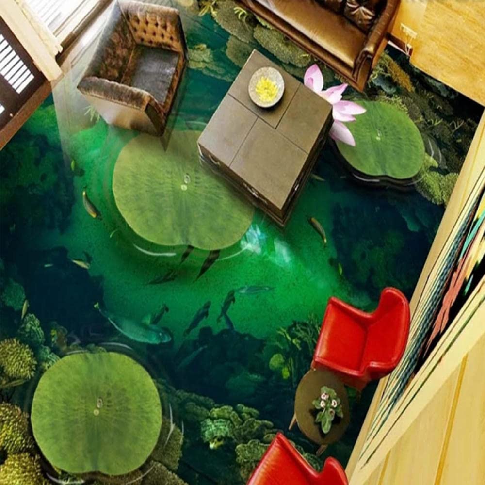 3D Lotus Teich Fisch Bodenaufkleber – Selbstklebend, Wasserdicht, Deko Für Bad & Wohnzimmer