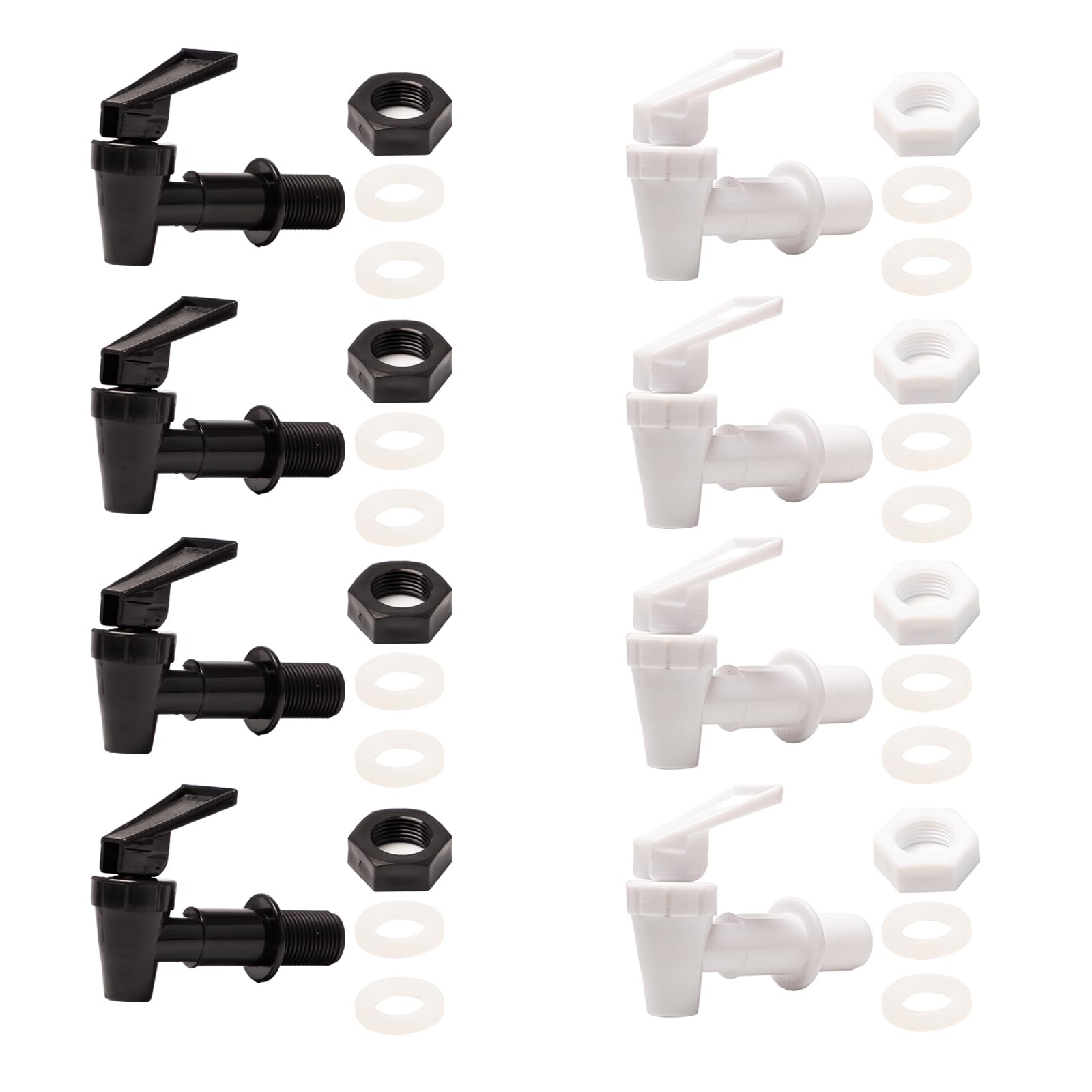 Robinet Distributeur de Boissons en Plastique 8 Pièces Robinet de Rechange pour Tonneau à Bière, Jus, Fontaine à Boire (Noir, Blanc)