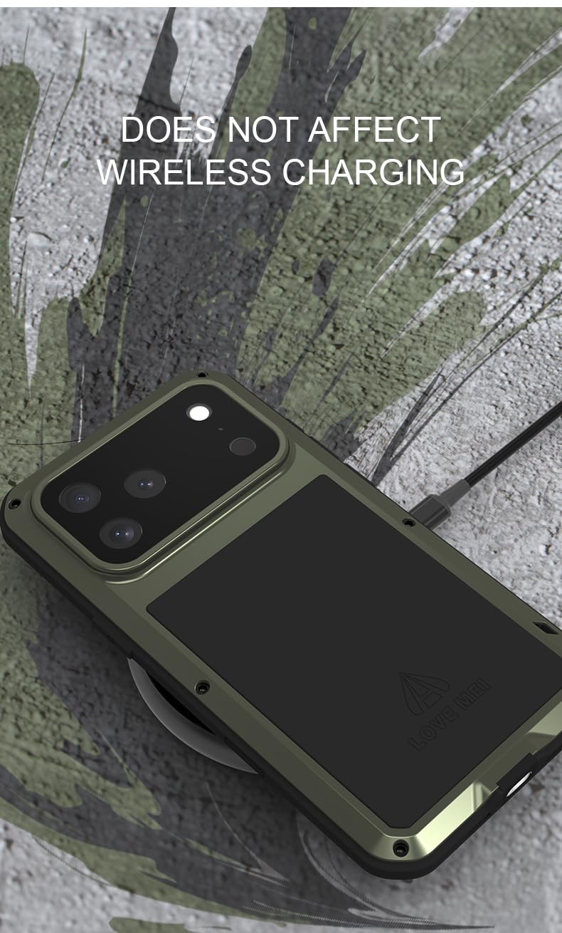 LOVE MEI Custodia in metallo per iPhone 17 Pro Max, resistente agli urti, antipolvere, in alluminio, in metallo militare, con vetro temperato per iPhone 17 Pro Max (giallo)