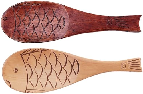 Vctitil 2 unidsset de paleta de arroz de madera en forma de pescado de cocina cuchara de arroz espátula de arroz de madera vajilla de cocina