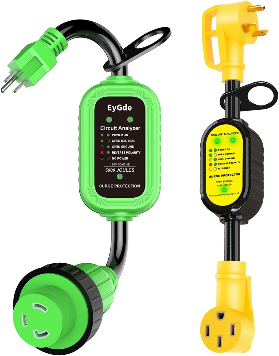 EyGde 30 Amp to 15 Amp 110 RV Adapter with Surge Protector+30 Amp to 50 Amp RV Adapter, Patented 4200Joules Electrical Adapter with Surge Protector