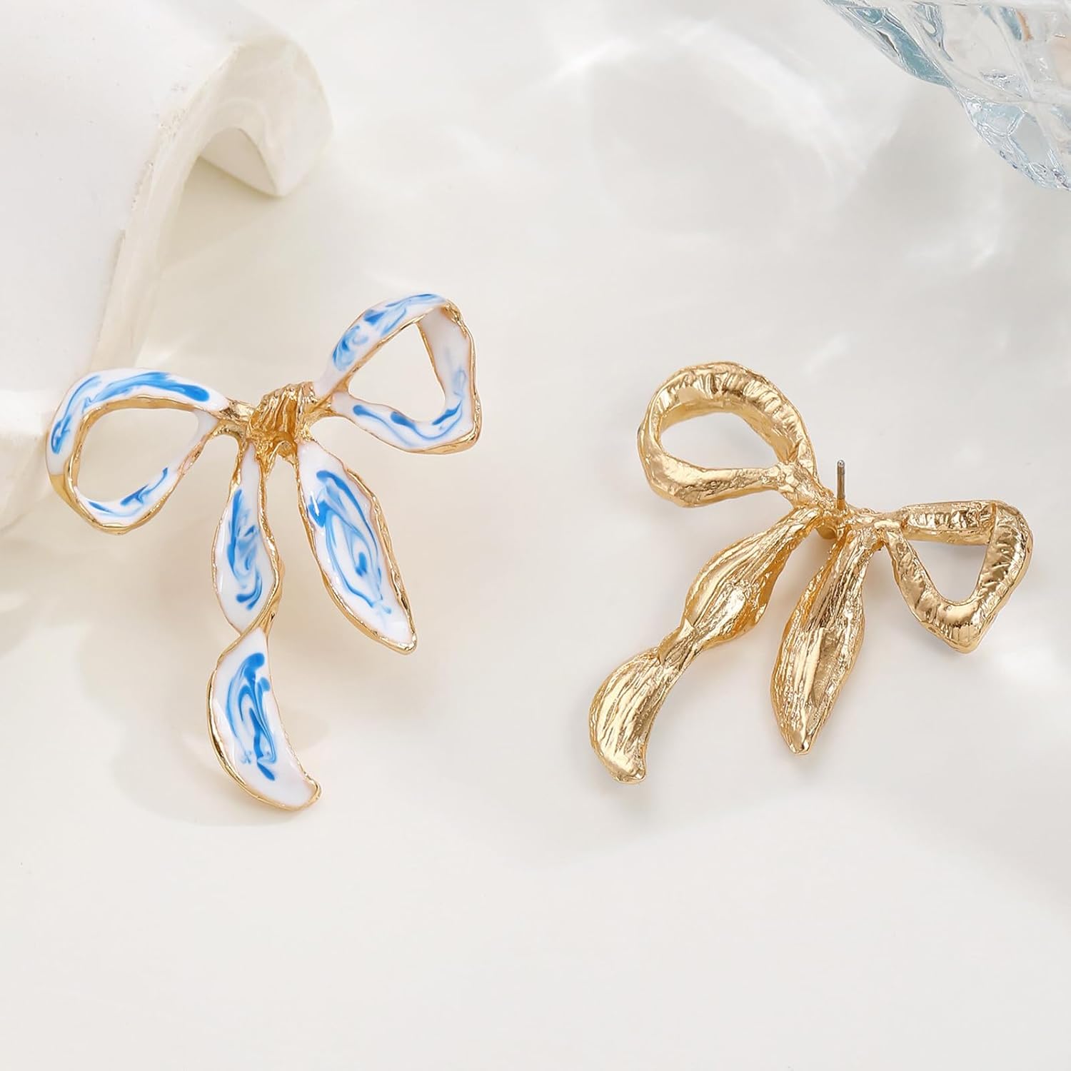 Blue and White Bow Earrings for Women Blue Porcelain Enamel Ribbon Stud Earrings Fashion Jewelry - Image 5