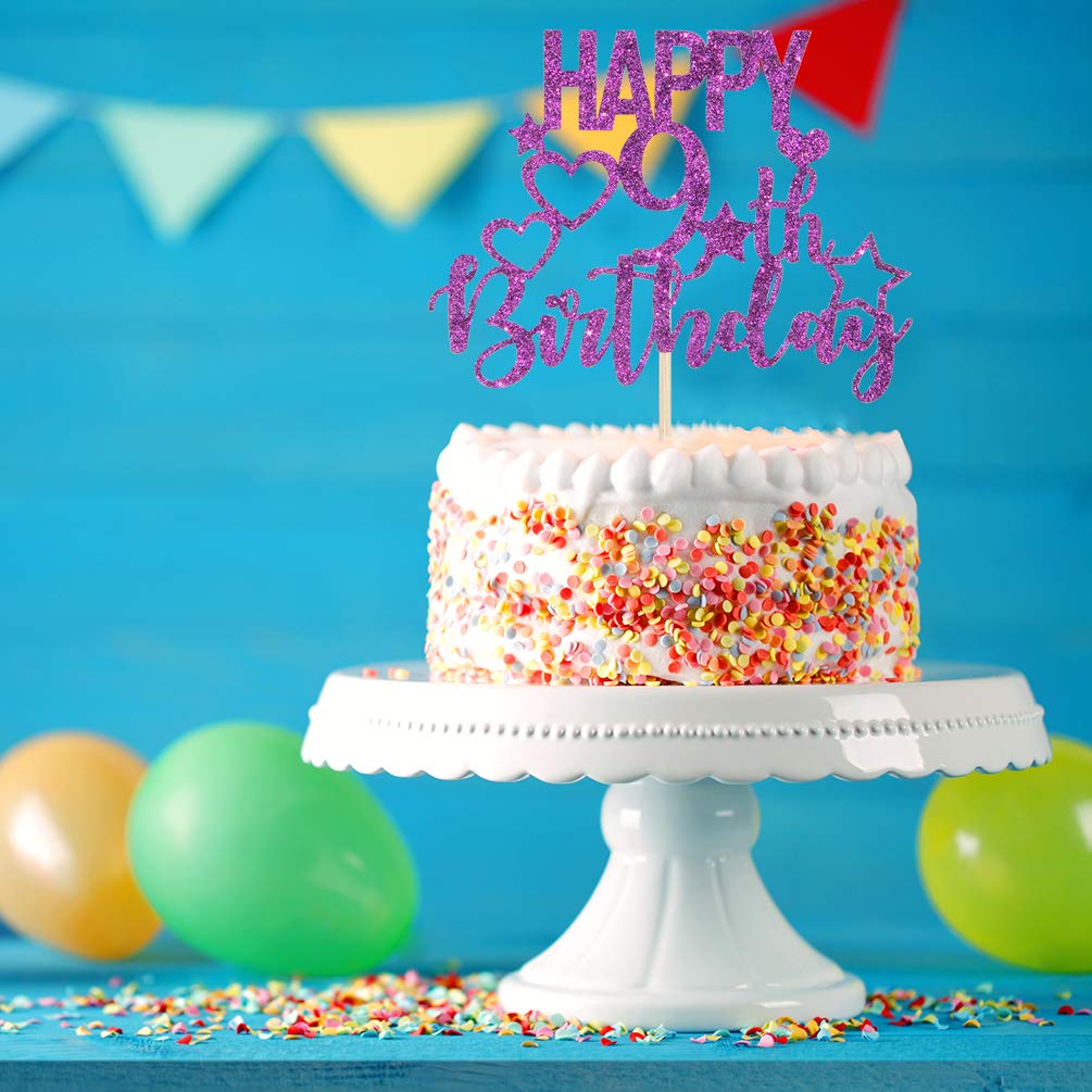 Rose Gold Glitter 'Happy 9th Birthday' Cake Topper - Food Grade Cardboard Party Decoration