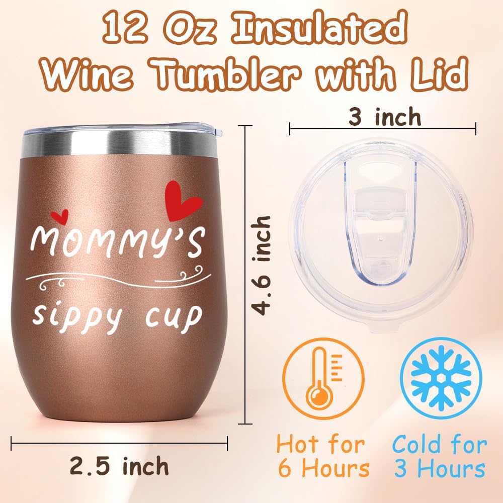 Valentines Day Gifts for Mommy Insulated Wine Tumbler with Lid 12oz Birthday Gifts for Mom Mama Mother from Daughter Son Mommy Gift for Birthday Christmas Valentines Mothers Day Rose Gold - Image 3