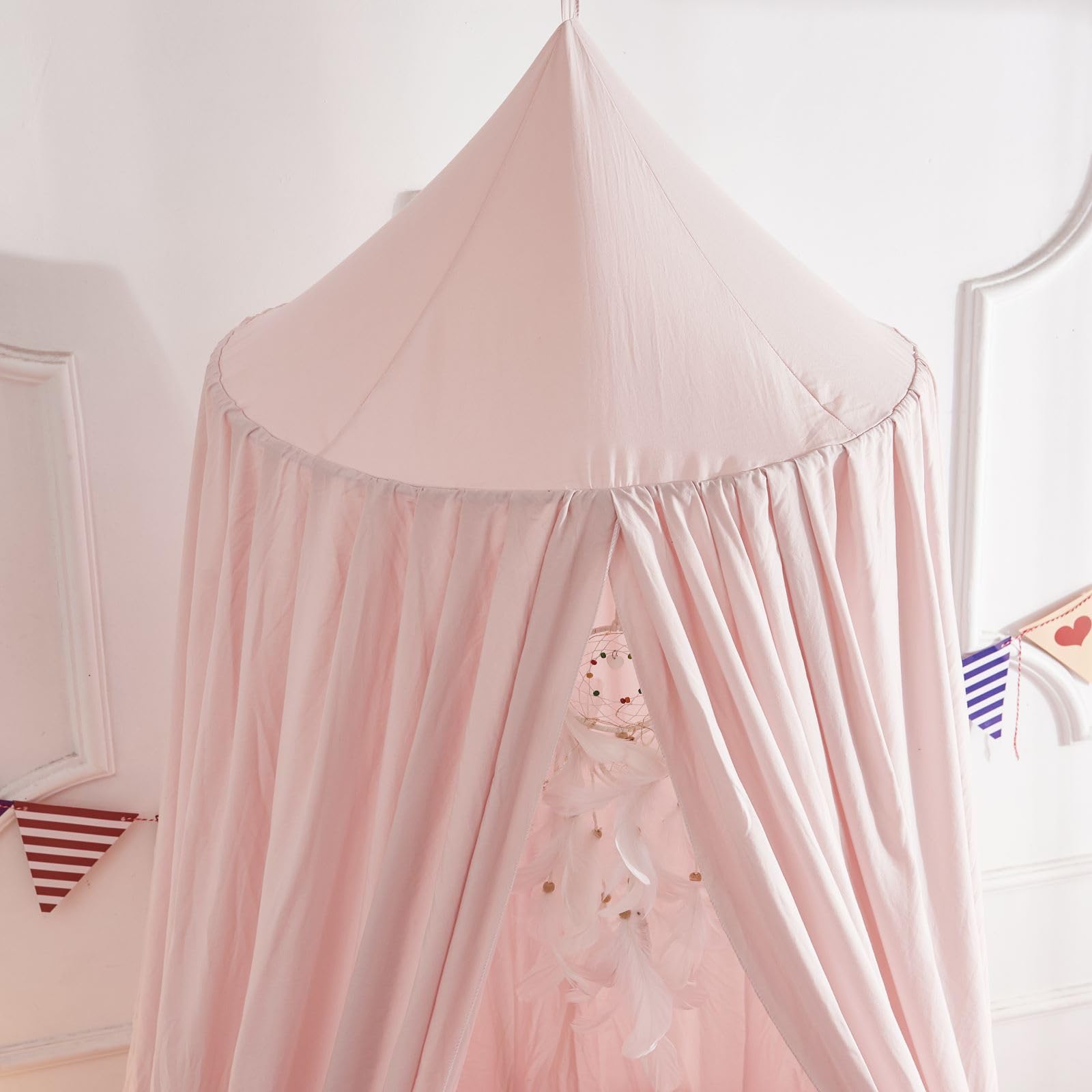 Toldo redondo para cama infantil para princesa, color rosa