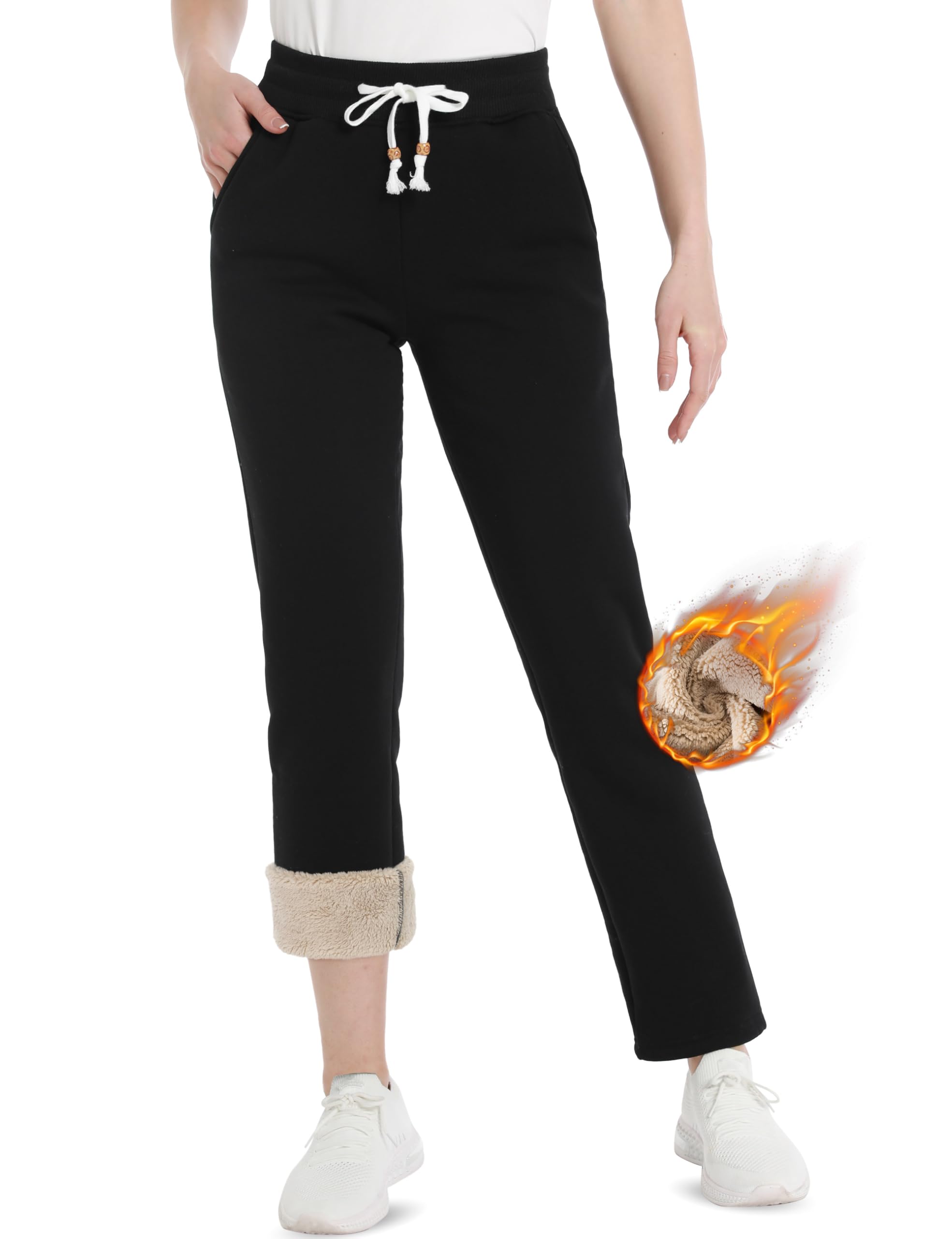 TACVASEN Womens Fleece Lined Sweatpants Winter Thermal Thick Sherpa Pants with Pockets Warm Cotton Athletic Lounge Casual