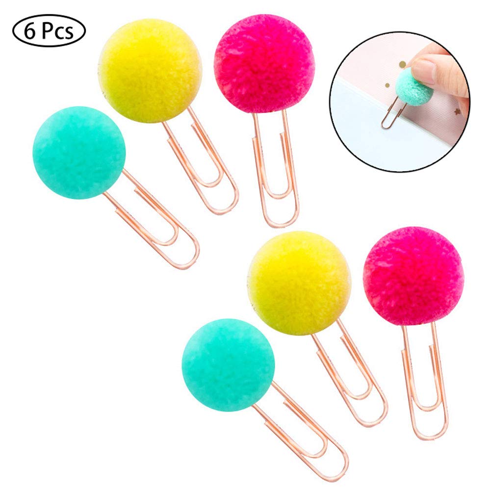 Büroklammern Mit Pompoms - 6 Stück, Metall-Lesezeichen Für Bücher, Notizbücher & DIY-Deko, Zufällige Farben