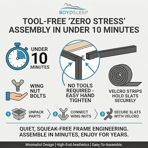 Miniatura 5 de Boyd Sleep Base de cama de metal 2 en 1 tamaño Queen Omni Base, fácil montaje, patas extraíbles, soporte resistente, soportes de cabecera incluidos,