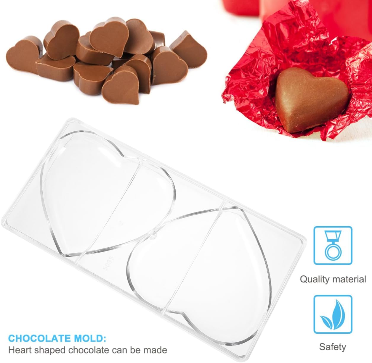 Zerodeko Valentine S Day Heart-shaped Chocolate Mould Lightweight Polycarbonate Plastic Candy Mold Easy Demould Transparent Romantic Dessert Mold for DIY Baking