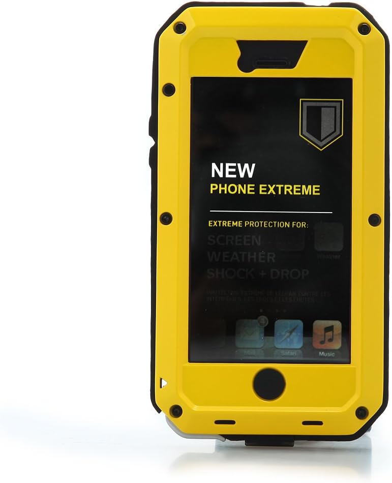 Aluminum Metal Extreme Shockproof Military Heavy Duty Gorilla Glass Cover Case Skin for Apple Iphone 5 (Yellow/Black)