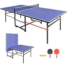 8FT Outdoor Ping Pong Table, Foldable & Portable Table Tennis Set with Net, 2 Paddles & 3 Balls, Game Table with Single Player Playback Mode
