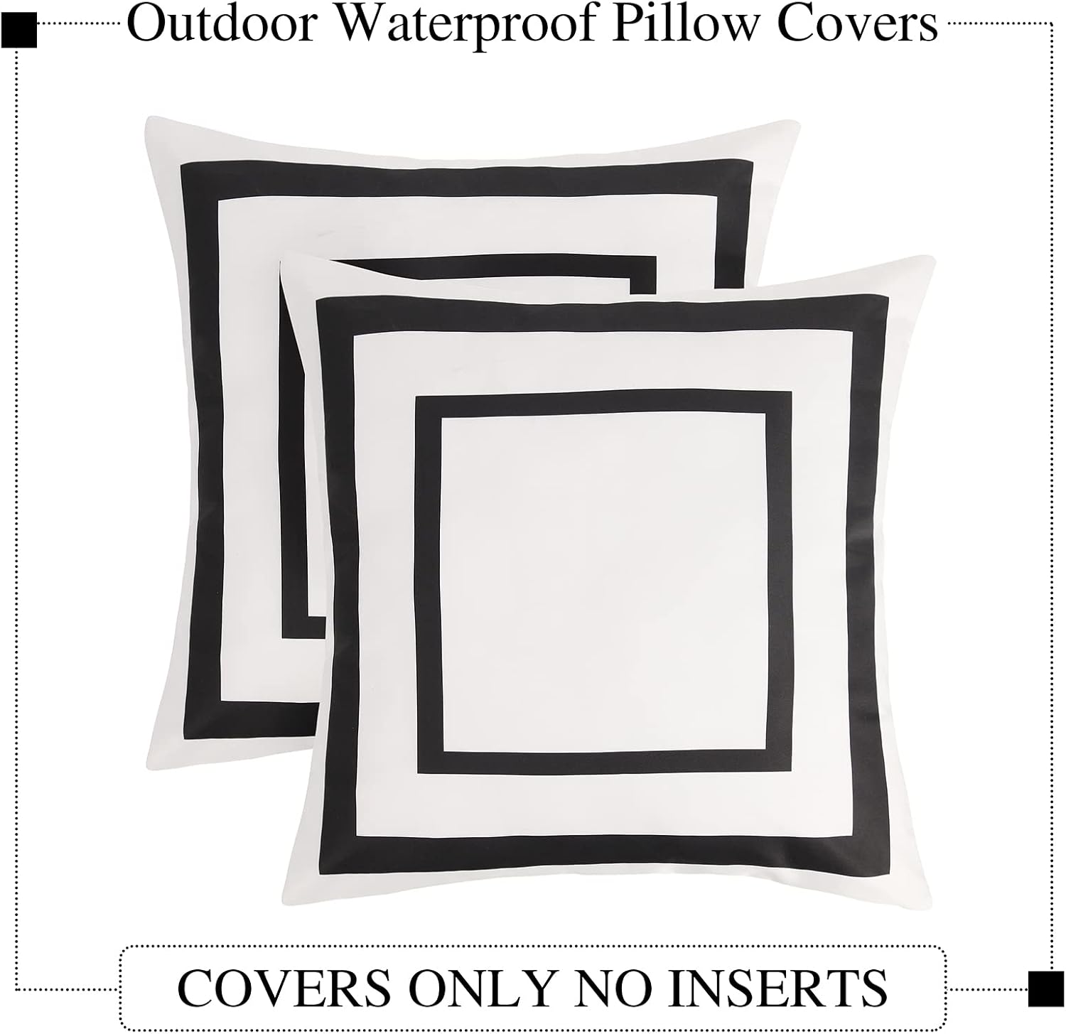 Pyonic Outdoor Waterproof Throw Pillow Covers Geometric Pillowcases Black and White Pillow Covers for Patio Garden Set of 2, 18 X 18 Inches