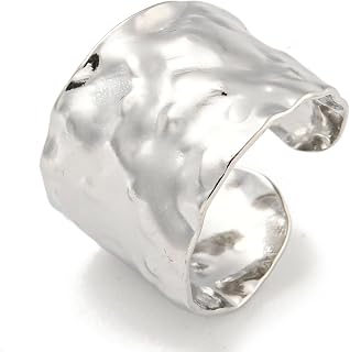 1Pcs Adjustable Wide Band Ring for Women, Hammered Open Band Ring for Anniversary, Birthday, Valentine's Day Trendy Gift