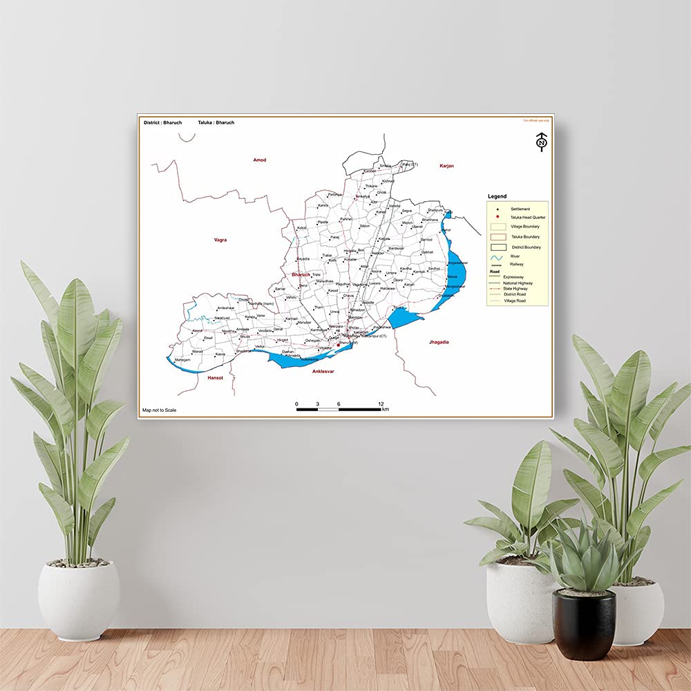 wallpics® Bharuch DISTRICT Bharuch TALUKA Map Waterproof Vinyl Sticker Poster use for study purpose (60 cm X 45 cm) can2616-2