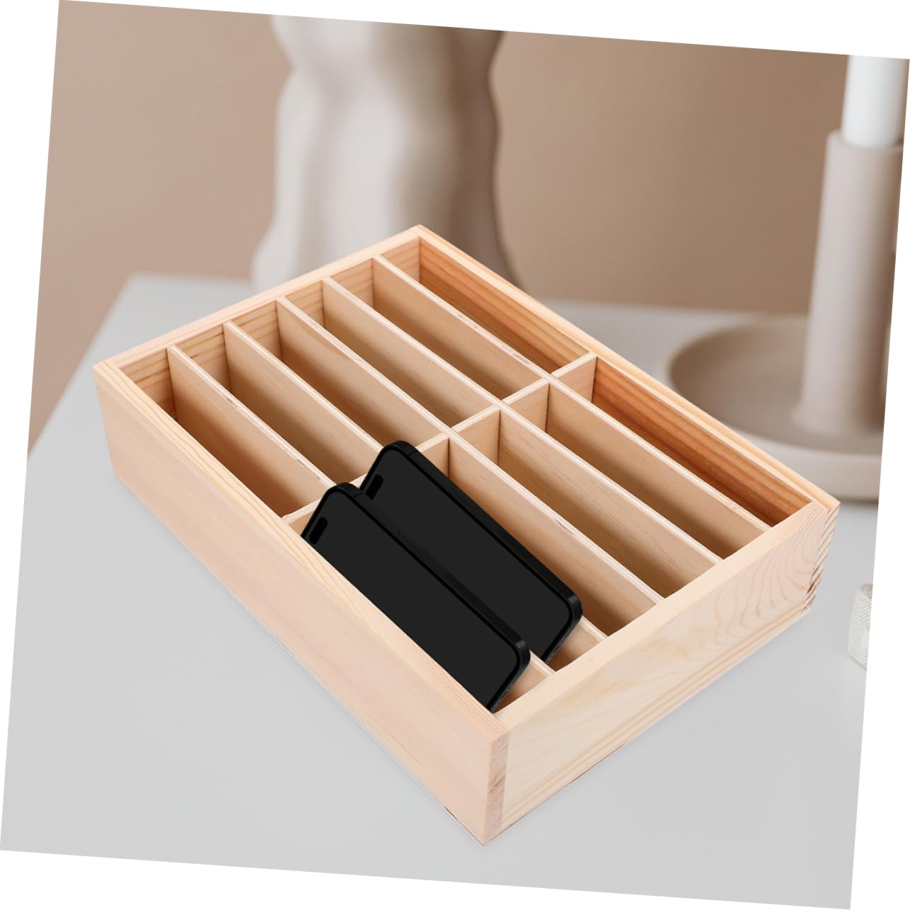 Hemobllo Scatola Porta Telefono in Legno 12 Scomparti Set Da 2 Organizer Da Tavolo Per Cellulare Supporto Per Cellulare Ufficio Aula Riunioni Gestione Salvaspazio e Protezione Dispositivi