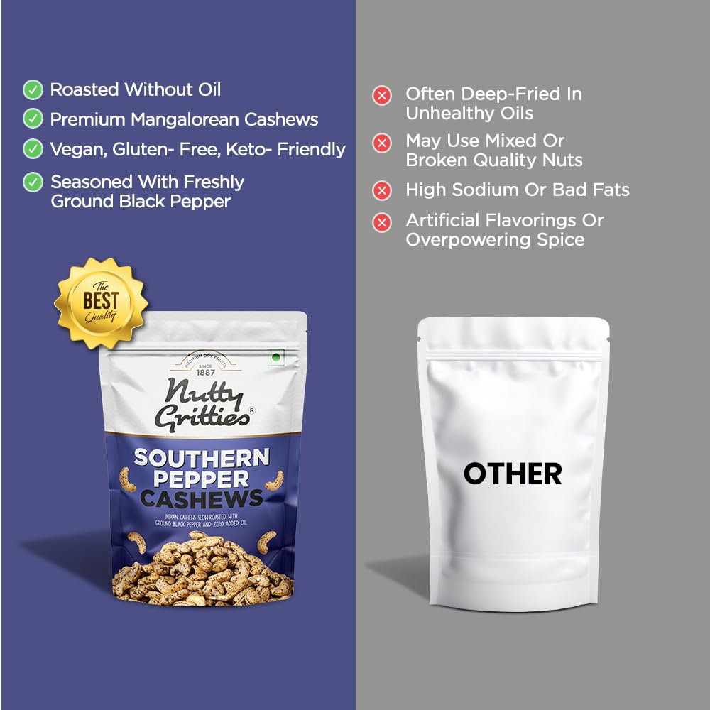 Nutty Gritties Premium Jumbo Size Southern Pepper Cashew Nuts 200g, Natural Flavoured Whole Cashew | W240 | Zero Breakage | Resealable Pouch 4
