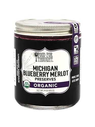 Food for Thought - Conservas orgánicas de merlot de arándanos de Michigan - Conservas de merlot de arándanos de Michigan - Fruta fresca y totalmente