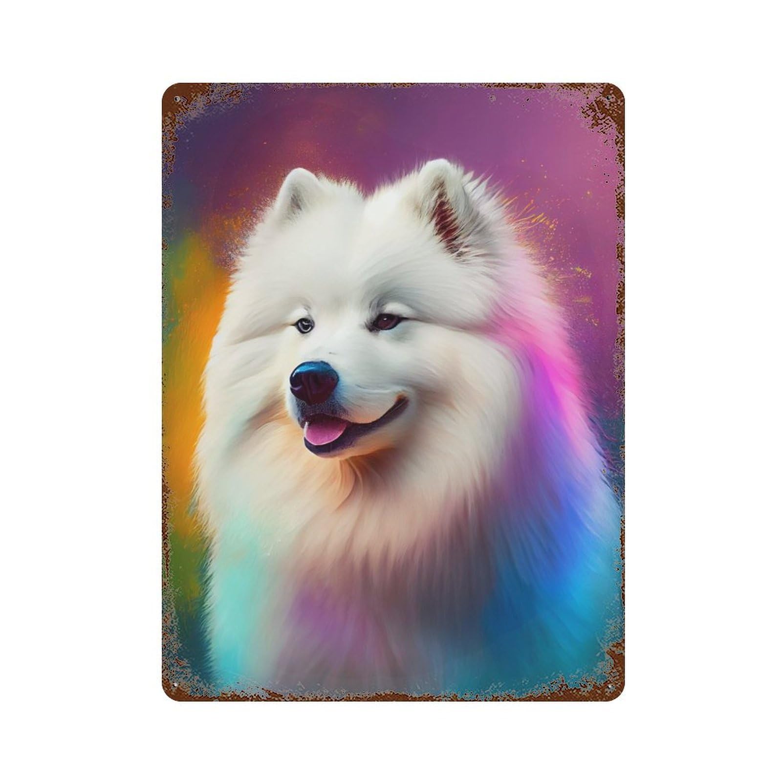 Samoyed Dog Colorful 15.7"x11.8" Vintage Rust Metal Sign, Shabby Chic Decor for Garage, Bar And Workshop Decor