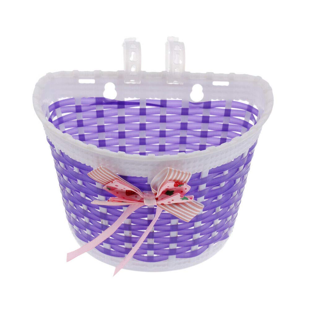 MOTUZP Kids Bike Basket Woven Bike Basket Waterproof Storage Bicycle Basket Plastic Baskets Scooters 7.8×5.1×4.3in Waterproof Plastic Woven Children Bicycle Basket(Purple)