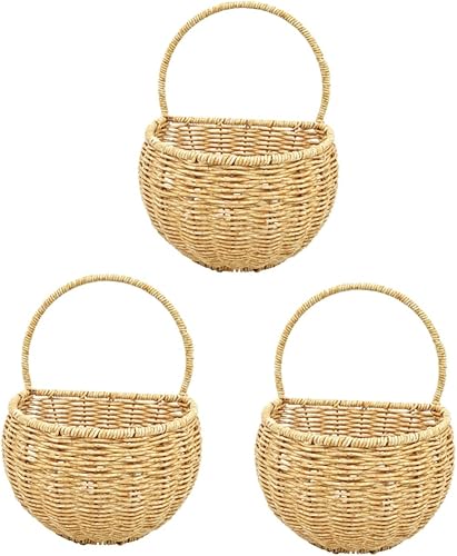 HANABASS 3 unids frutas hechas a mano tejida a mano Produce Pot Flor Patata Montaje en la pared Cesta de verduras Despensa Cebolla Cuerda Hamaca