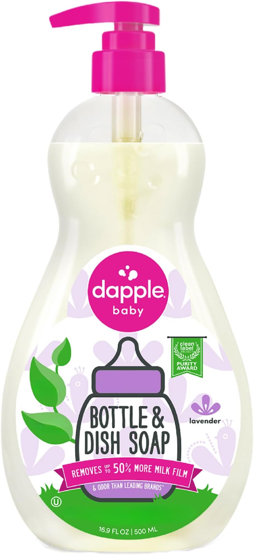 Dapple Baby Lavender Bottle & Dish Soap - 16.9 fl oz - Plant-Powered Cleaner for Baby Bottles, Pump Parts, and Sippy Cups
