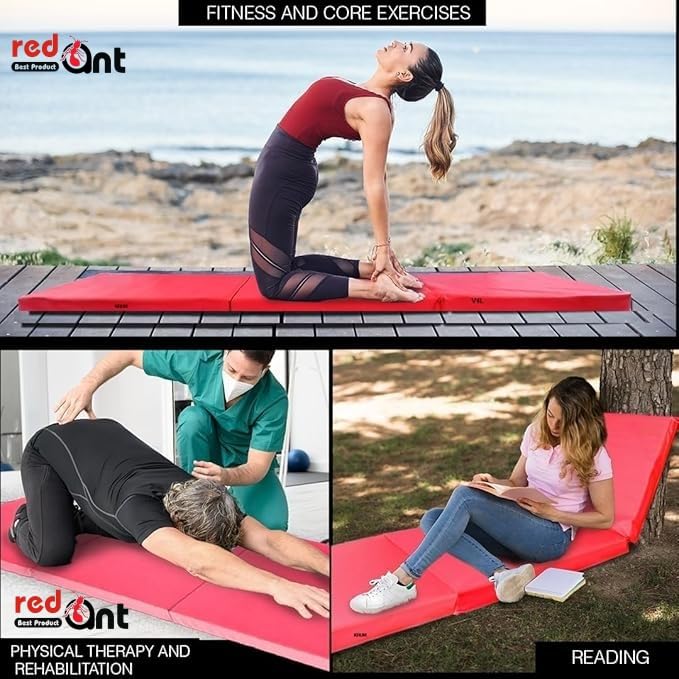 Image of Redant Exercise Yoga Mat Gymnastics Training Tumbling High Destiny Foam Foldable 72 x 24x 12 mm Foldable Traveling mat Yoga Mat for Men & Women 12 MM Thick Mat (Red)