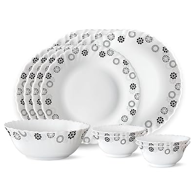 Larah by BOROSIL Universe Opalware Dinner Set, (13 Pieces, White)