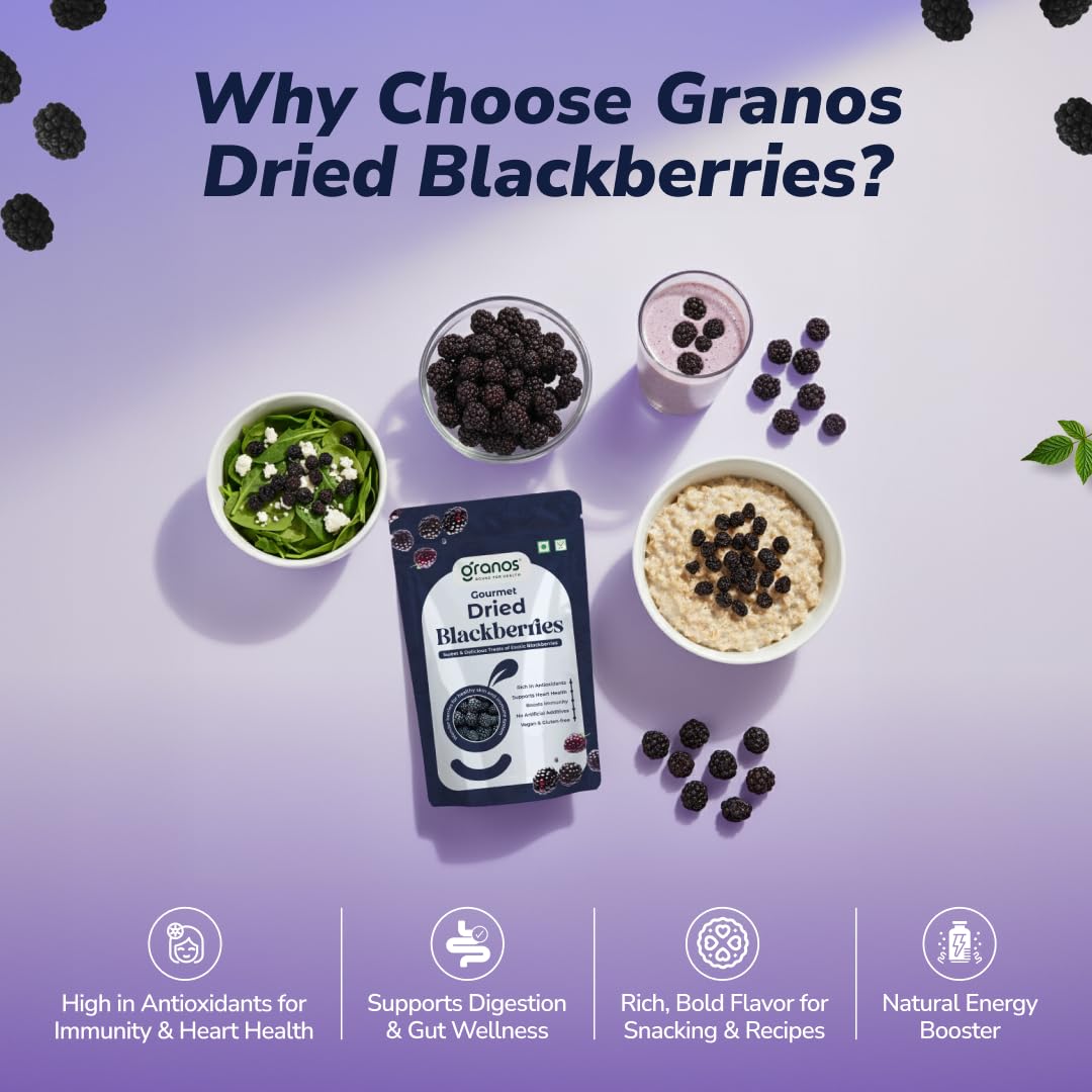 Granos Premium Dried Blackberries 150g, Natural & Healthy Snack, Dried fruit, Gluten Free, Vegan, Helps in Digestion, Cholesterol & Trans-fat free, Antioxidant Rich, No Added Refined Sugar ( Pack of 1 ) - Image 4 thumbnail