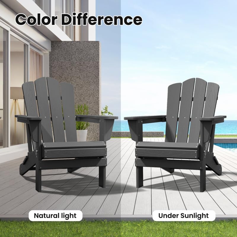 Adirondack Chair, Plastic Folding Outdoor Patio Chairs, Outside HDPE Chairs for Lawn, Yard, Gray(1PC)