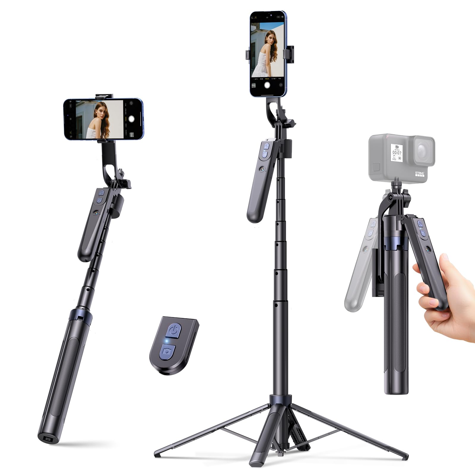 REQO 70 9 Auto Face Tracking Tripod for iPhone 360 Rotation Travel Selfie Stick Stand with Remote Face