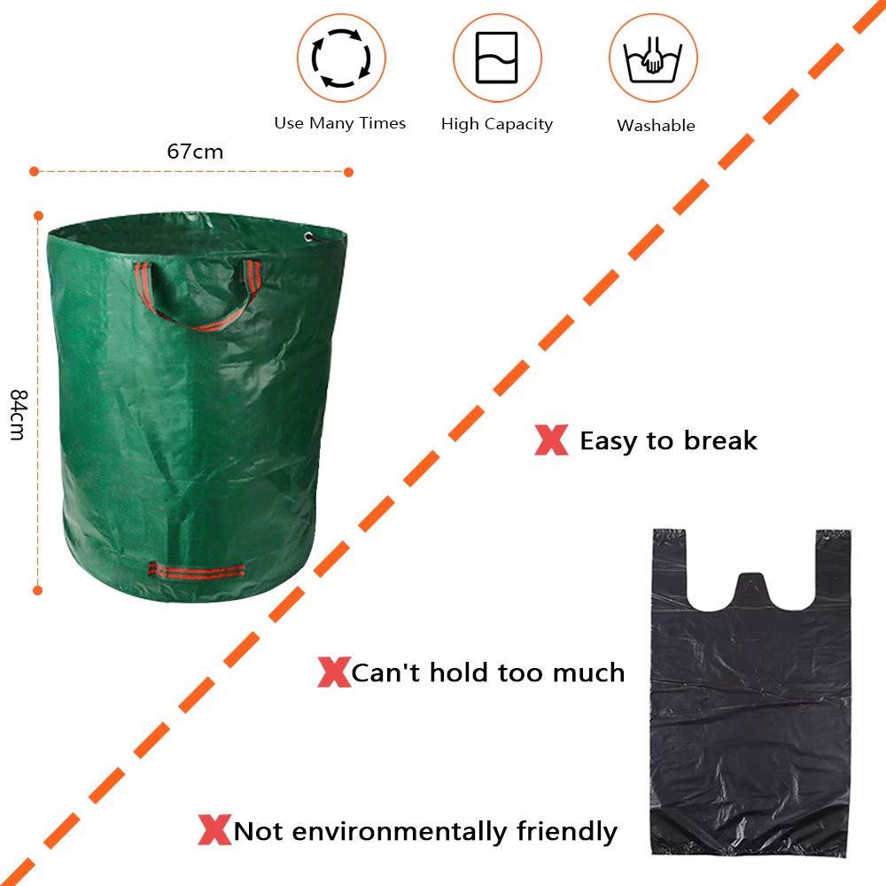SKYLANTERN Set 3 Sacchi Per Rifiuti Da Giardino In Polipropilene - 300L Ciascuno, Manici Rinforzati, Pieghevoli
