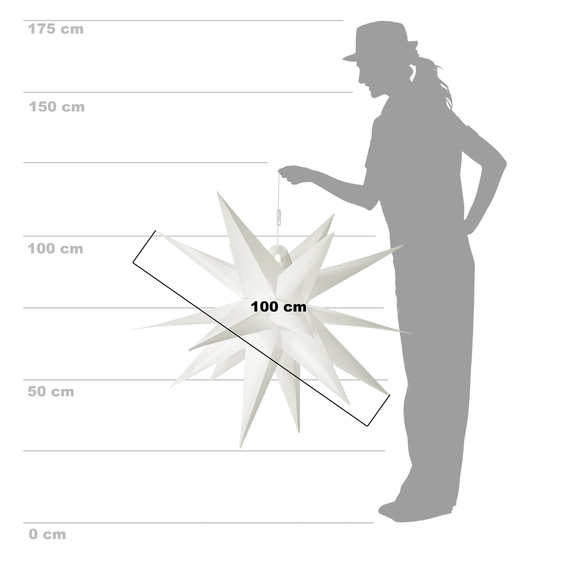 AMARE LED 3D Außenstern XXL Weiß ca. 100 x 100 x 100 cm (B x H x T), für den Innen- und Außenbereich, mit Timer, 100 cm - Netzbetrieb, 9700-1005-101, XXL Stern 100 cm