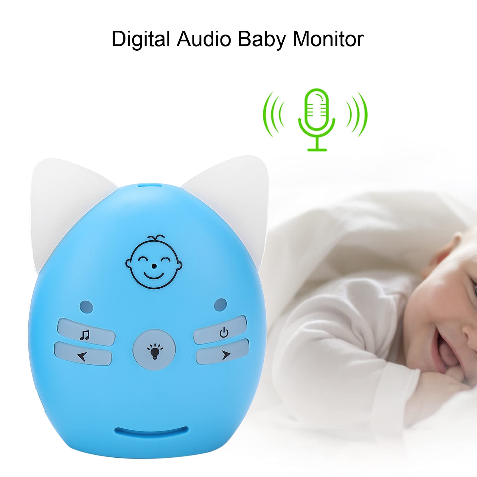 Cryfokt Baby Monitor Wireless, Monitor Audio Digitale con Conversazione Bidirezionale, Luce Notturna, Tecnologia FHSS, Portata da 200 a 300 Metri per Casa e Asilo Nido (Spina europea)
