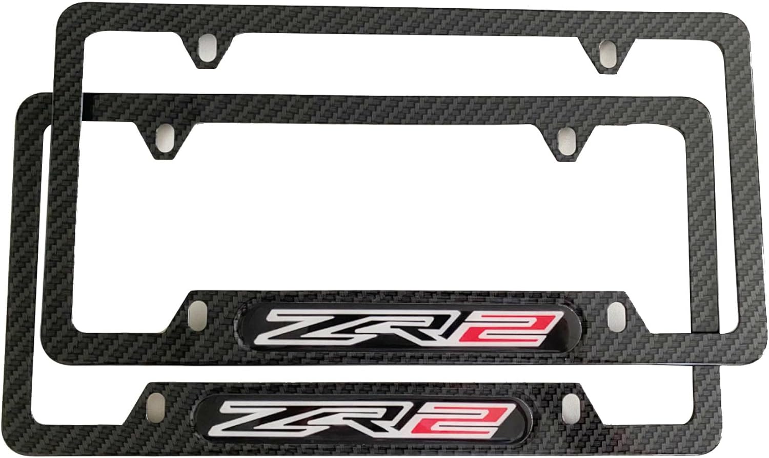ZR2 License Plate Frame Cover Holder ForChevy ZR2, Carbon Fiber, Truck Car Accessories 2PCS