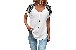 Fashionable Women's Lace Patchwork Short Sleeve Blouse