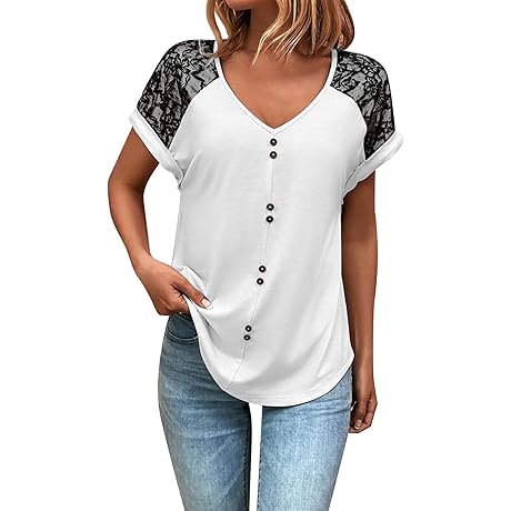 Fashionable Women's Lace Patchwork Short Sleeve Blouse