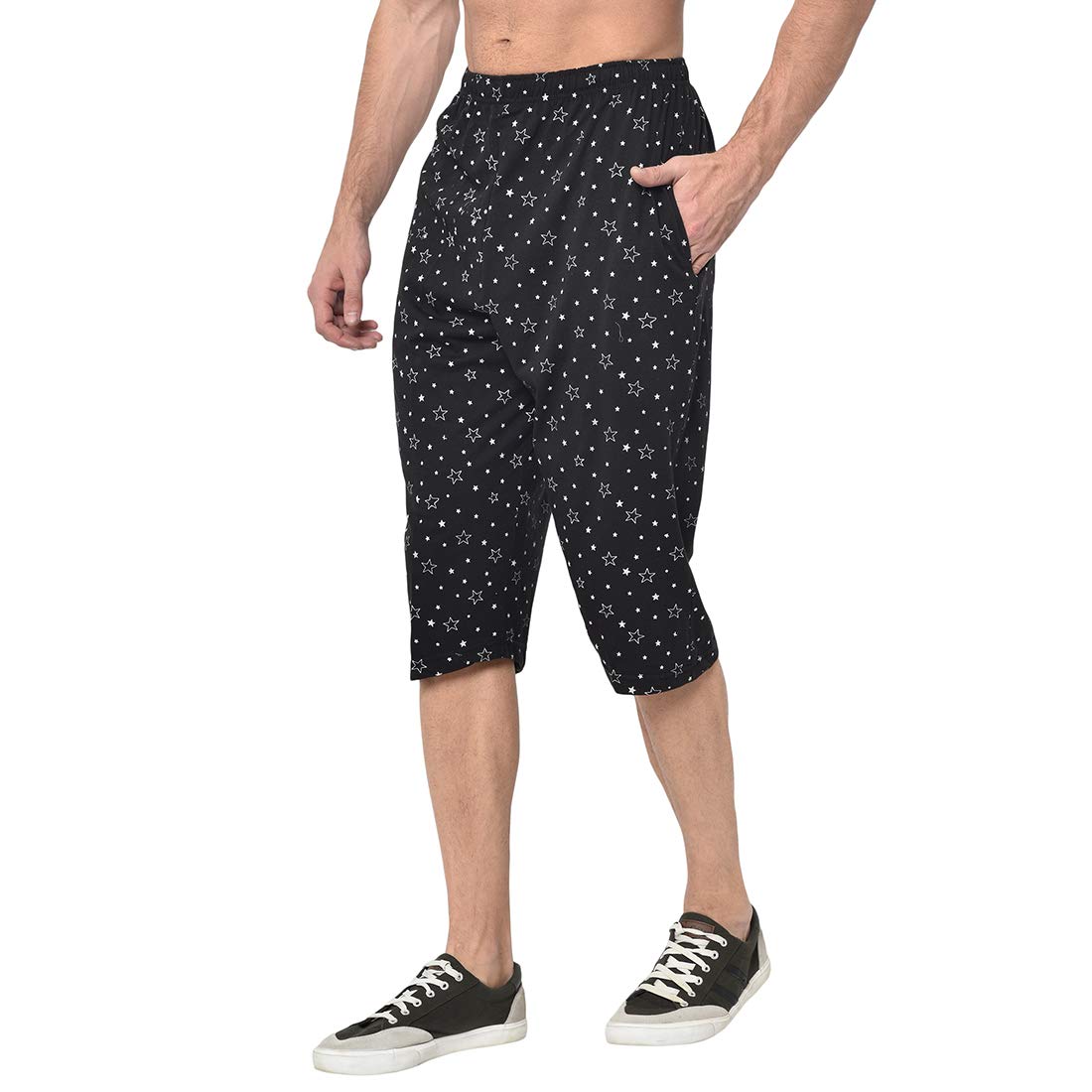 Cotton Blended Regular Fit Printed 3/4th Capri for Men-B5690-picture-52
