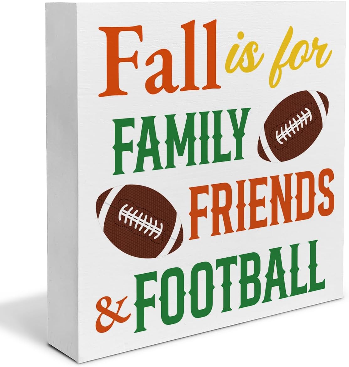 Fall Home Decor Autumn Decorations Football Wooden Sign Farmhouse Decor Indoor for Desk Table Shelf 5 X 5 Inches