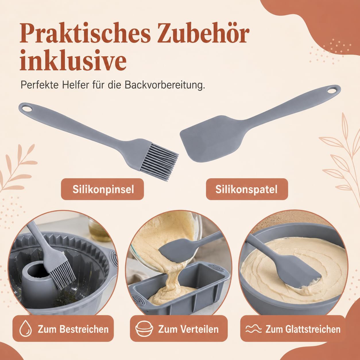 Silikon Backformen Set, 8 Stück Silikon Backform Gugelhupf Brotbackform Kuchenform Muffinform, Springform Backform mit Teigschaber und Backpinsel Für Backen Brot Toast Kuchen Cupcake Muffin
