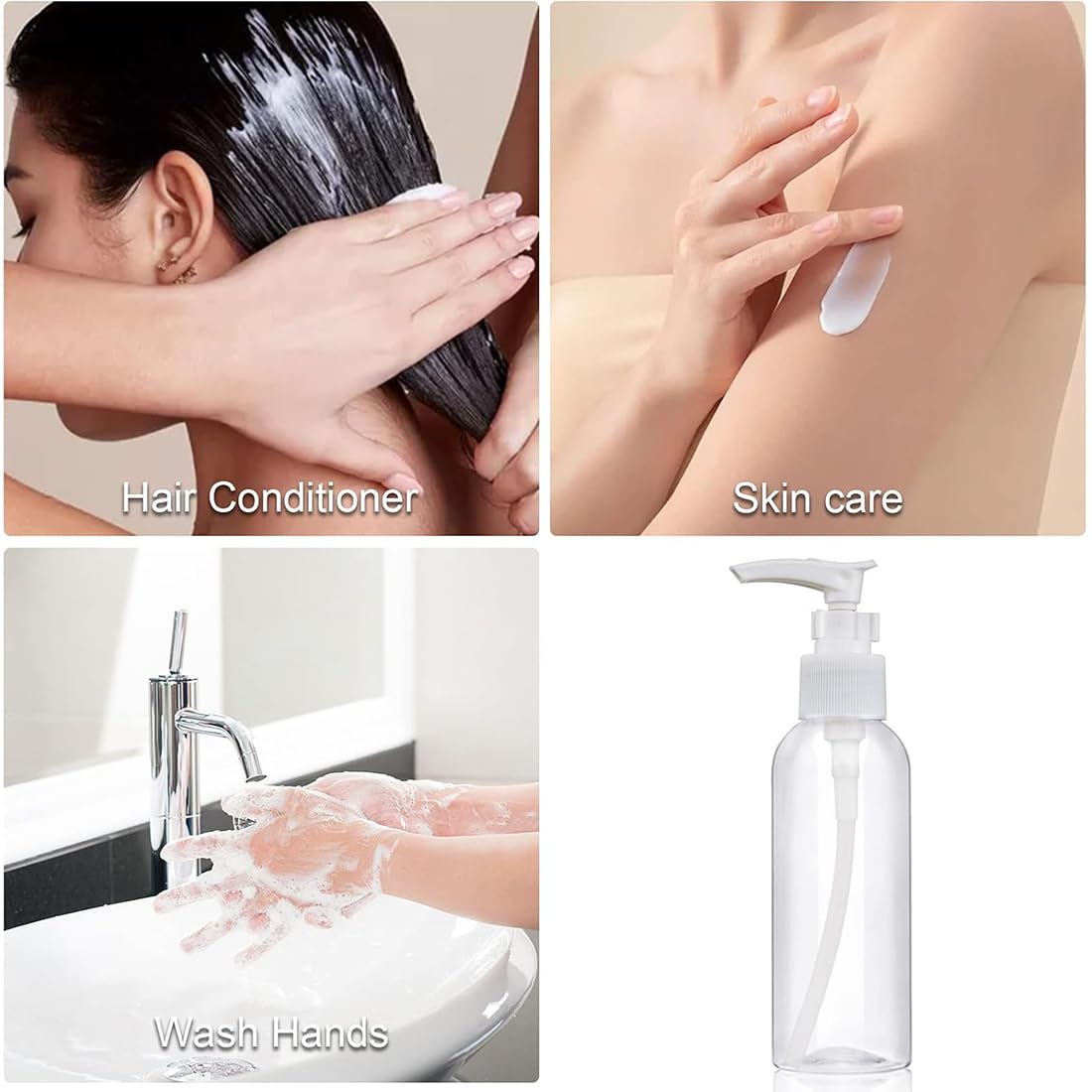 4 Pezzi Flaconi da Viaggio, 100 ml Bottiglie da Viaggio Trasparenti, Pompa da Viaggio in Plastica Dispenser, Boccette Contenitori Ricaricabile, per Cosmetici, Lozione, Bagno, Shampoo Liquidi