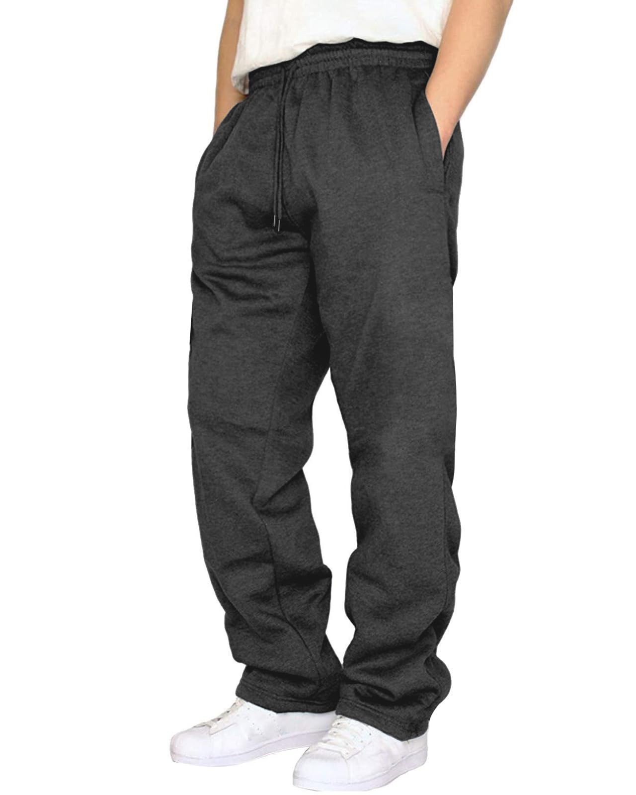Mens Fleece Sweatpants Open Bottom Drawstring Hiking Jogger Workout Sweatpants for Men with Pockets