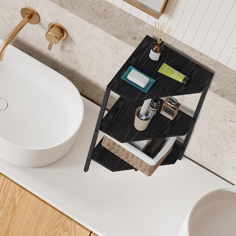 CADUKE Under Pedestal Sink Shelf, 2 Pack Under Sink Organizers and Storage, 3-Tier Pedestal Under Sink Storage Bathroom Vanity, Corner Shelf Stand for Bathroom, Kitchen, Living Room, Black