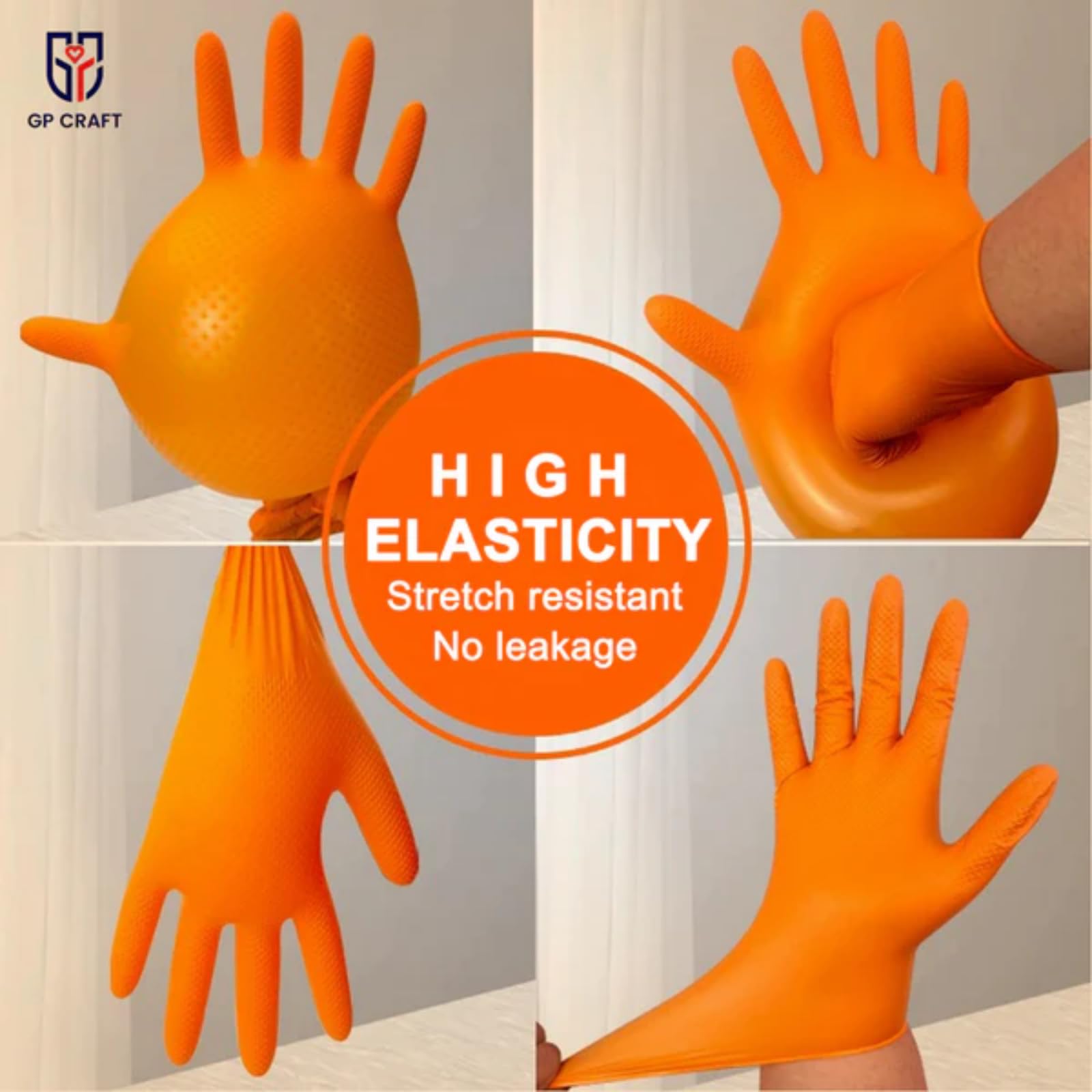 GP-68 Orange Nitrilhandschuhe, 8 mm, strapazierfähig, latexfrei, puderfrei, Einweg mit Diamantgriff, 100 Stück, L