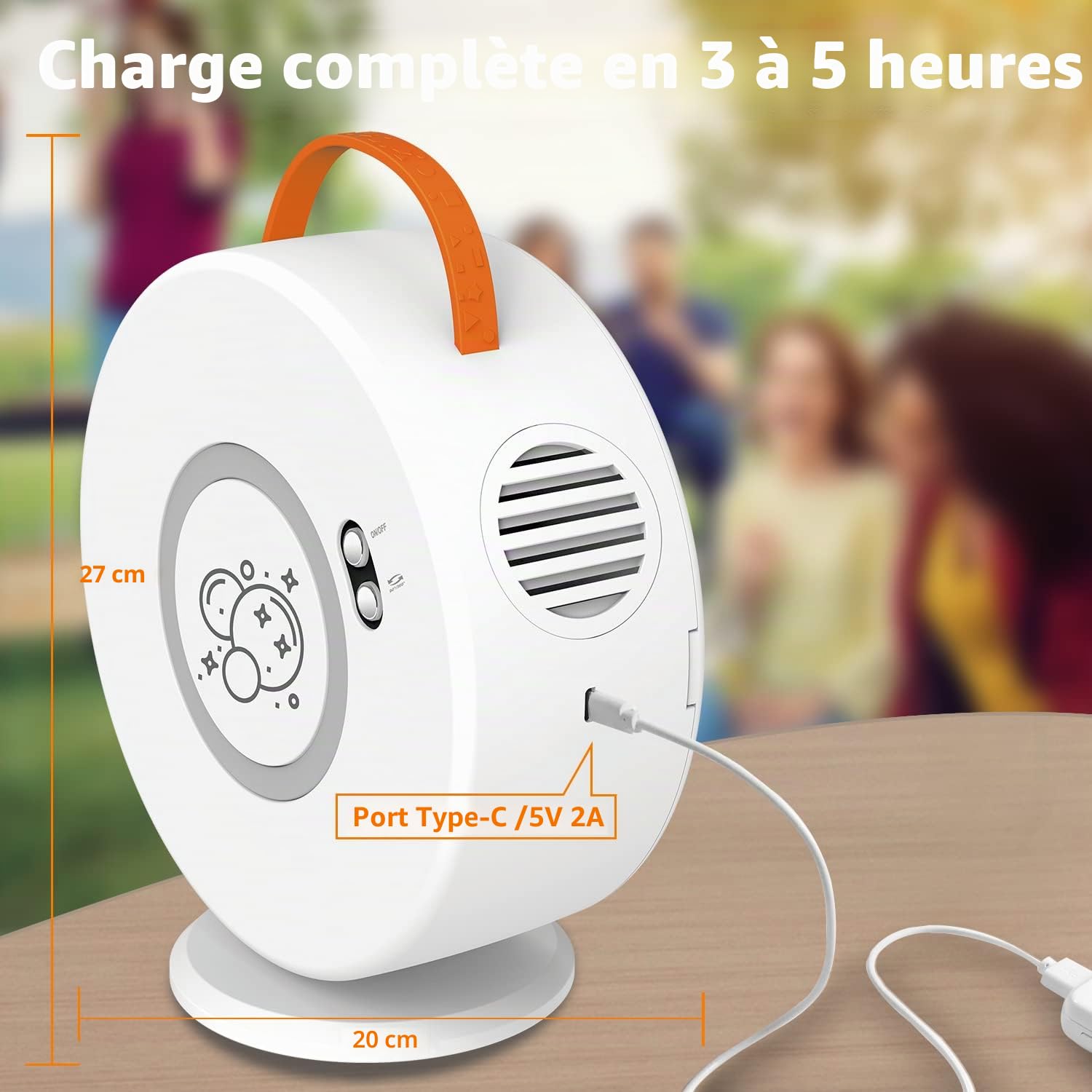 Machine à Bulles, Jouet a Bulles Automatique Rechargeable Soufflante, Rotatif 90°/360°, 500ml Souffleur à Bulles pour Enfants 3 4 5 6 Ans, Jeux De Jardin, Idée Cadeau Garcon Fille (Blanc+Orange)