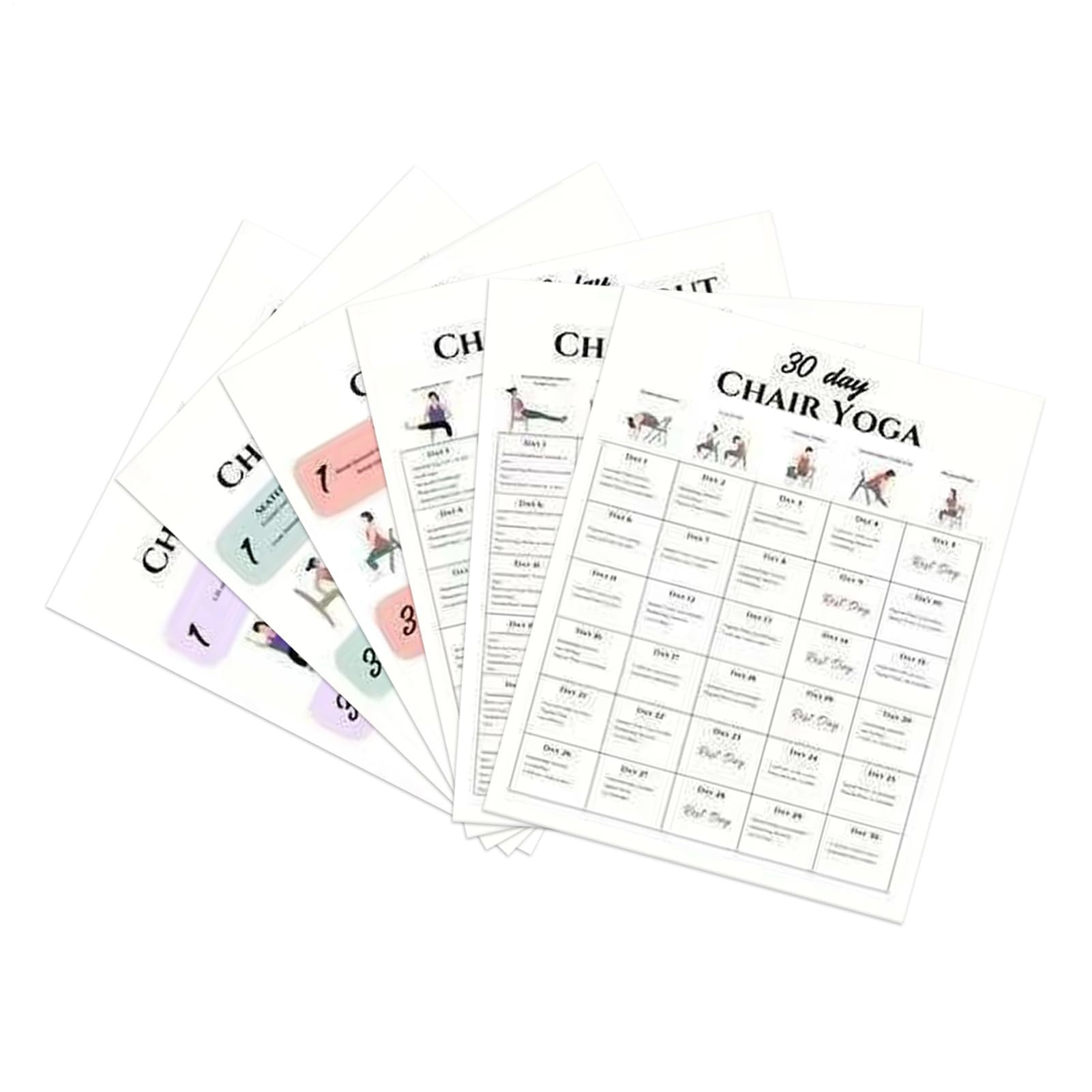 Seniors Chair Exercise Poster, 30 Day Fitness Challenge Wall Chart, Sitting Workout Routine Guide, Chair Yoga Stretching Poster For People